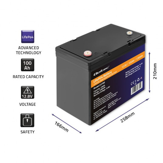 QOLTEC BATTERY LIFEPO4 | 12,8 V | 100AH | 1280 WH
