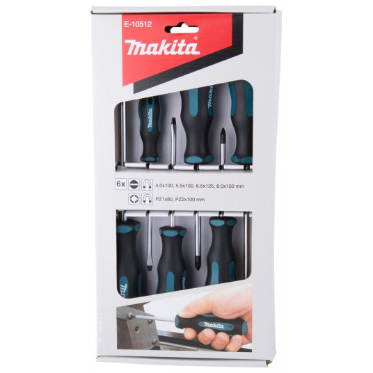 MAKITA SCREWDRIVER SET 6pcs. (SL4.0 x 100 / SL5.5 x 100 / SL6.5 x 125 / SL8 x 150 / PZ1 x 80 / PZ2 x 100)