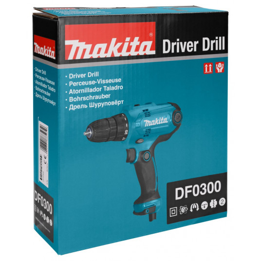Makita DF0300 grąžtas 1500 RPM Beraktė 1,2 kg Juoda, Mėlyna