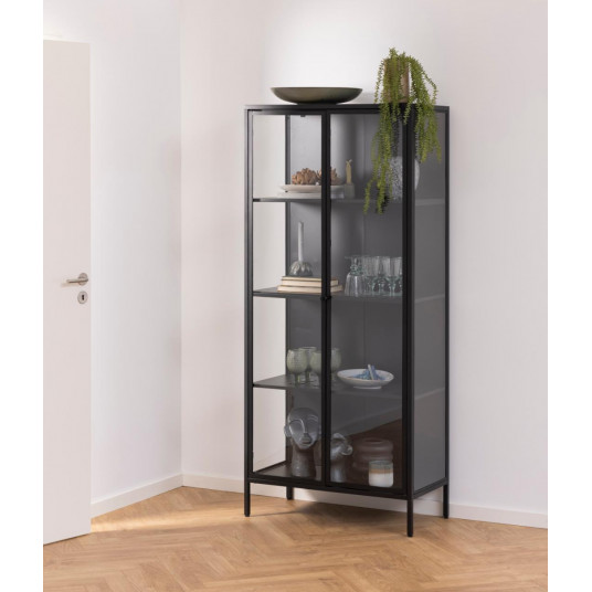 Vitrina Newcastle, Viršutinė dalis plieninis matinis juodas, plieninis matinis juodas, 80x40x180 cm