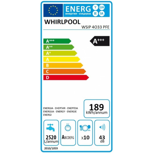 Įmontuojama indaplovė Whirlpool WSIP 4O33 PFE