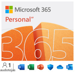 Programinė įranga Microsoft 365 Personal, Elektroninė versija, ESD, 1 PC/Mac user(s), Subscription, License term 1 year(s), All Languages, Premium Office Apps, 1 TB OneDrive cloud storage, QQ2-00012 