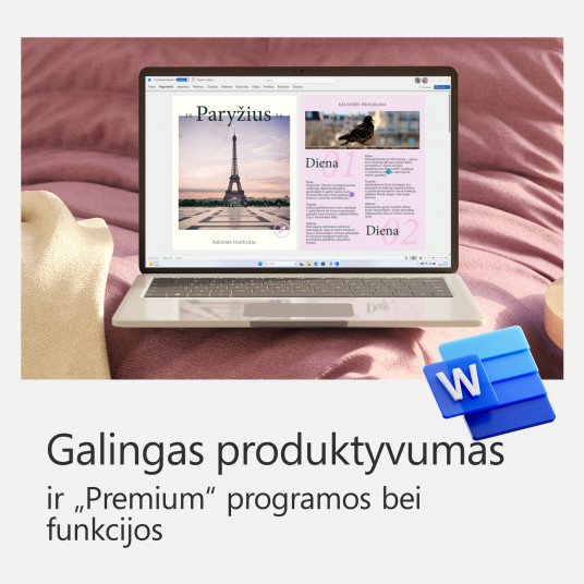 Programinė įranga Microsoft 365 Personal, Elektroninė versija, ESD, 1 PC/Mac user(s), Subscription, License term 1 year(s), All Languages, Premium Office Apps, 1 TB OneDrive cloud storage, QQ2-00012 
