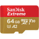 Atminties Kortelė SanDisk Extreme microSDXC 64GB + SD adapteris + 1 year Rescue
