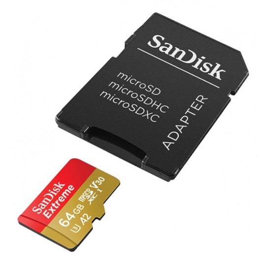 Atminties Kortelė SanDisk Extreme microSDXC 64GB + SD adapteris + 1 year Rescue