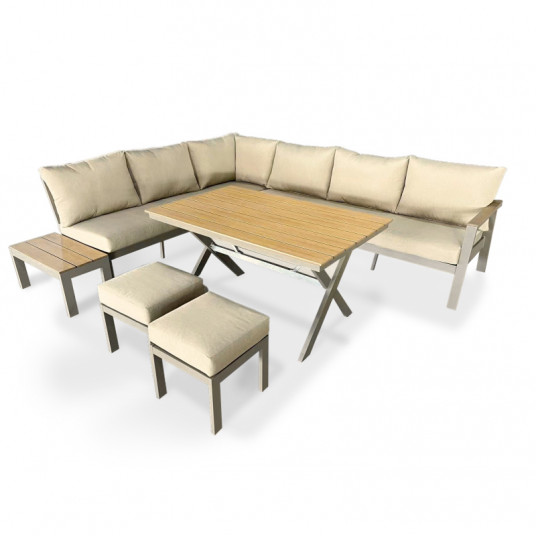 Kampinis lauko baldų komplektas Vega, su aukštu stalu, beige