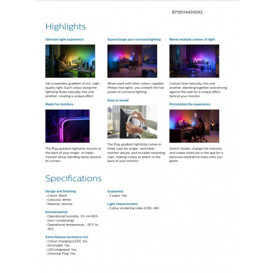 Philips Hue Gradient PC strip, 3x 24''-27''
