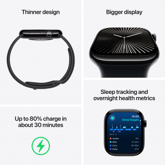 Išmanusis laikrodis Apple Watch Series 10 GPS 46mm Jet Black Aluminium Case with Black Sport Band - M/L MWWQ3ET/A