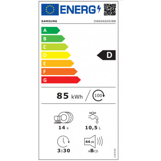Įmontuojama indaplovė Samsung DW60A6092BB/EO