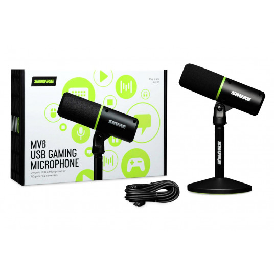 Shure MV6 - USB-C kardioidinis dinaminis mikrofonas žaidėjams ir transliuotojams