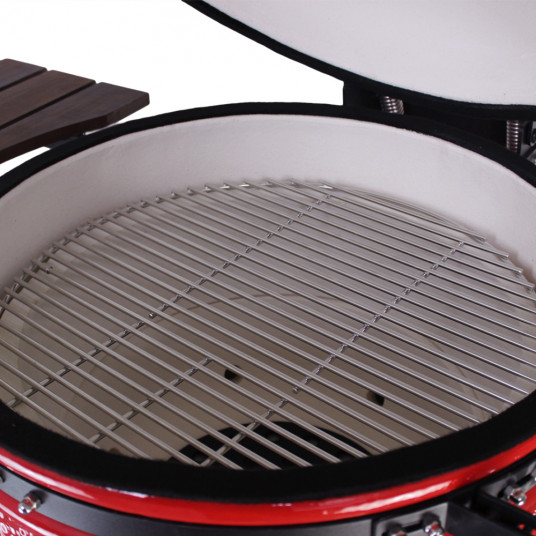 Kepsninė BIGGRILL Kamado 21" raudonas + daugiafunkcinė 2 zonų sistema + plieninis pelenų valymo įrankis + kepsninės uždangalas + keramikinis vištos laikiklis