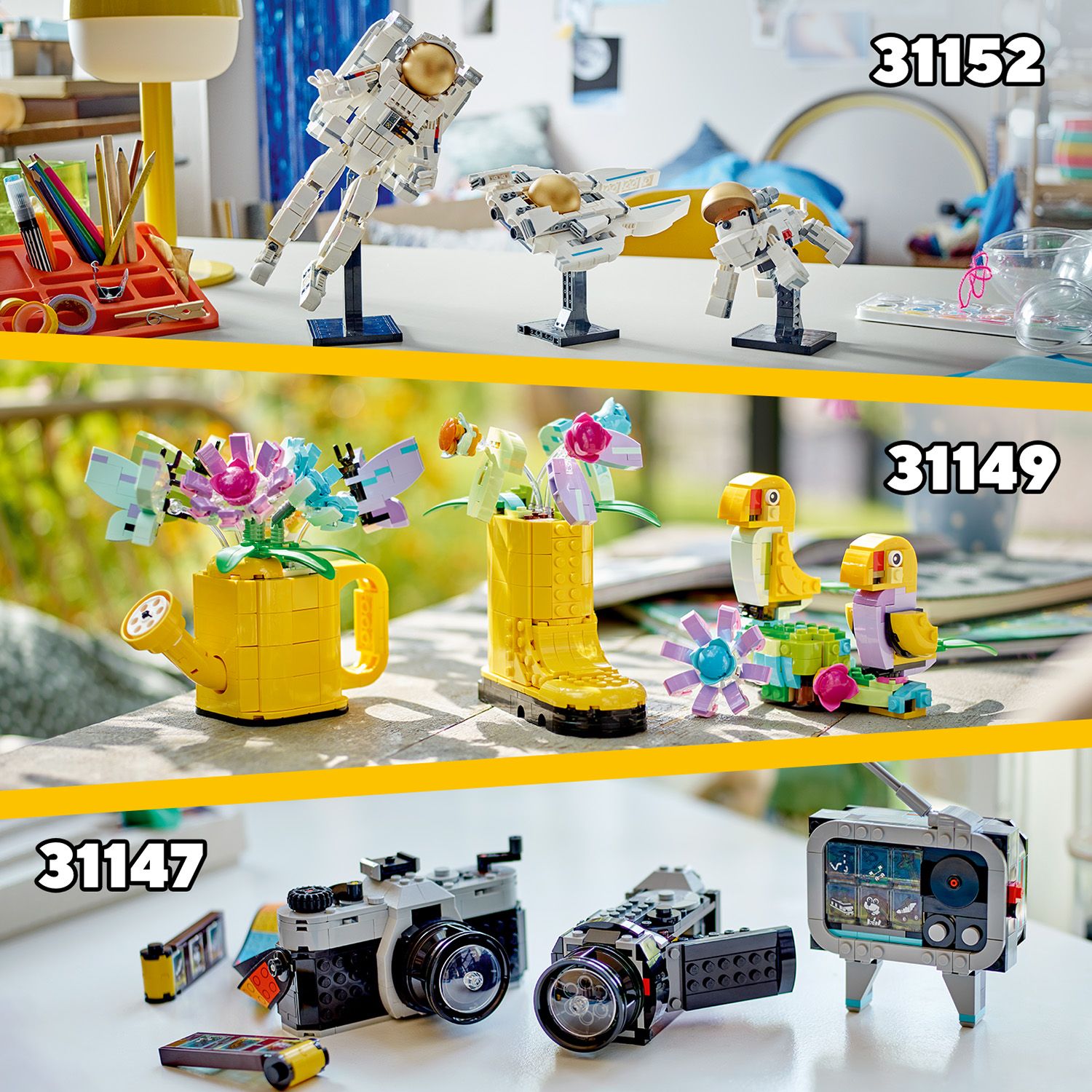 Atklāj vēl citus LEGO® Creator “trīs vienā” komplektus